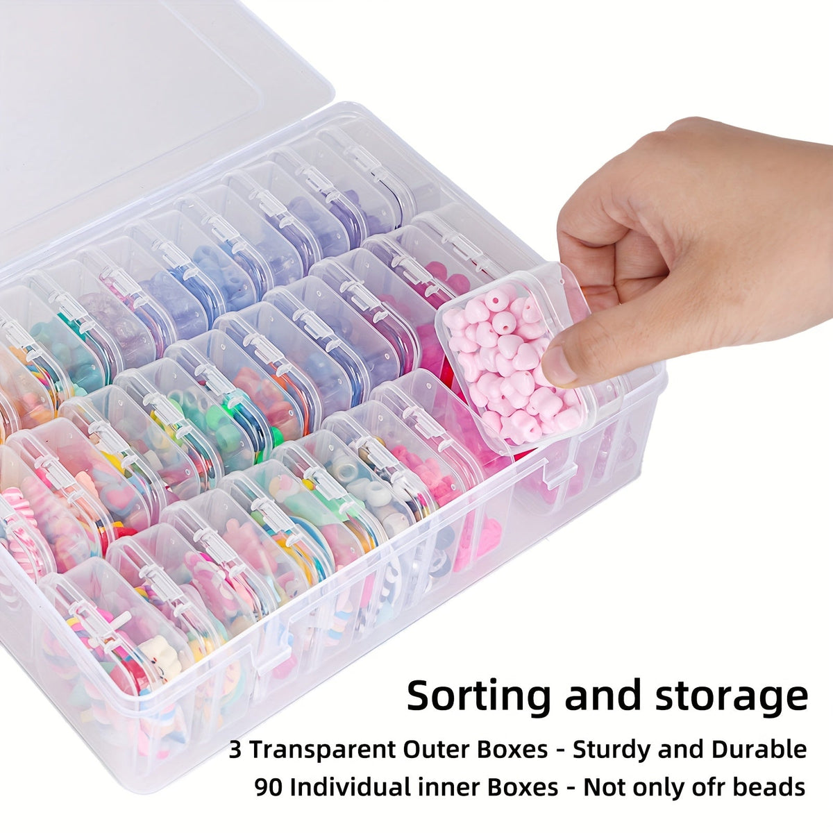 Clear Bead Organizer Box, 30 Compartments with Hinged Lid, 3 or 5 Pack Storage Container for Jewelry, Bracelet Making, Crafts, and Nail Art, 8.8x6.7 Inches