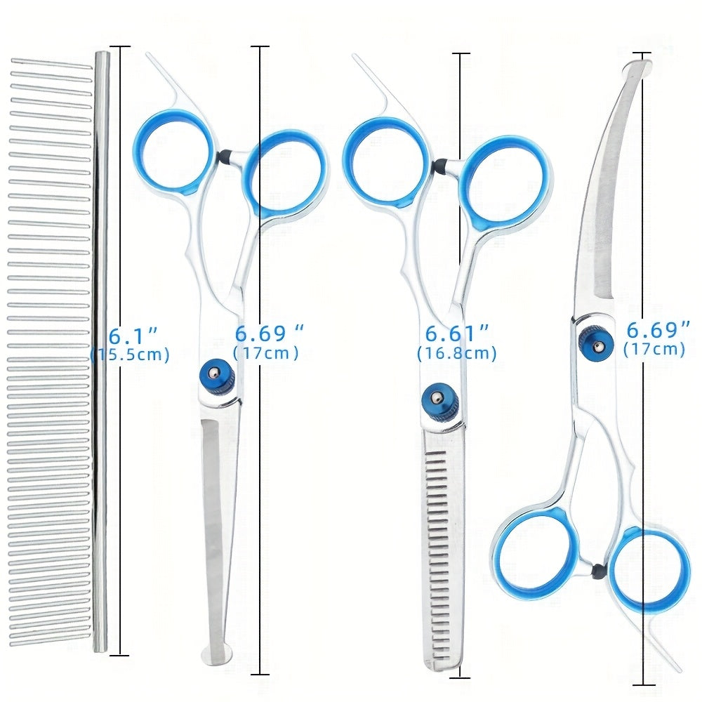 5-in-1 Dog Grooming Scissors Set - Professional Pet Grooming Kit with Safety Round Tips, Thinning Shears & Clippers for Dogs and Cats - Complete Pet Grooming Scissors Kit
