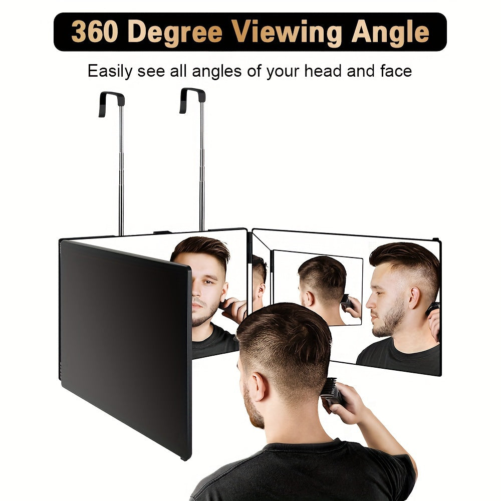 3-Way 360° Hair Cutting Mirror – Anti-Fog HD Glass Height-Adjustable Door Wall & Table Mount Self-Cut DIY Haircut Mirror with Optional LED (Single & 2-Pack)
