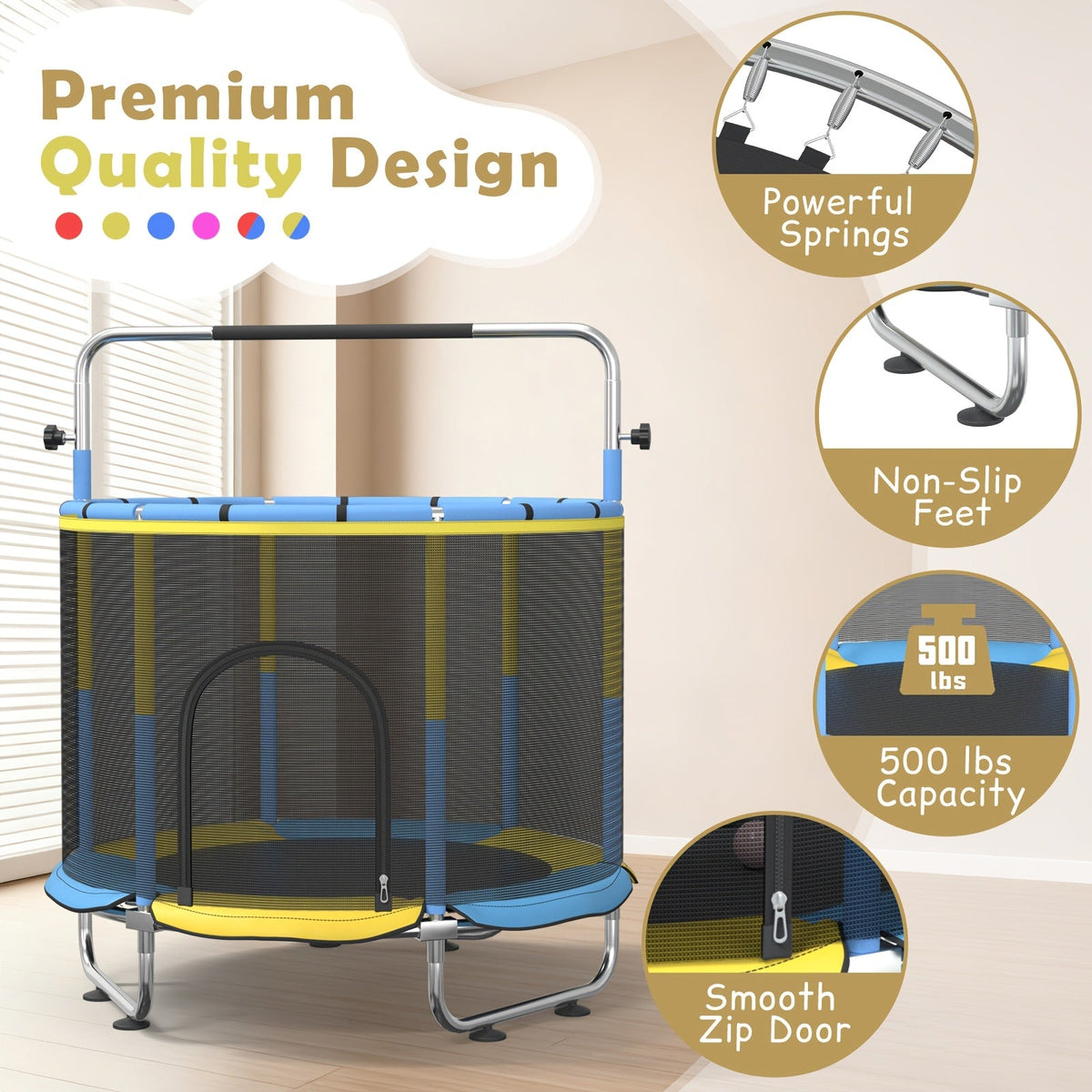 Kids & Adults Trampoline with Safety Enclosure Net, Multi-Functional Leisure Sports Trampoline, Indoor/Outdoor Backyard Jumping Mat, 6 Color Options, Fun Exercise Equipment for Family