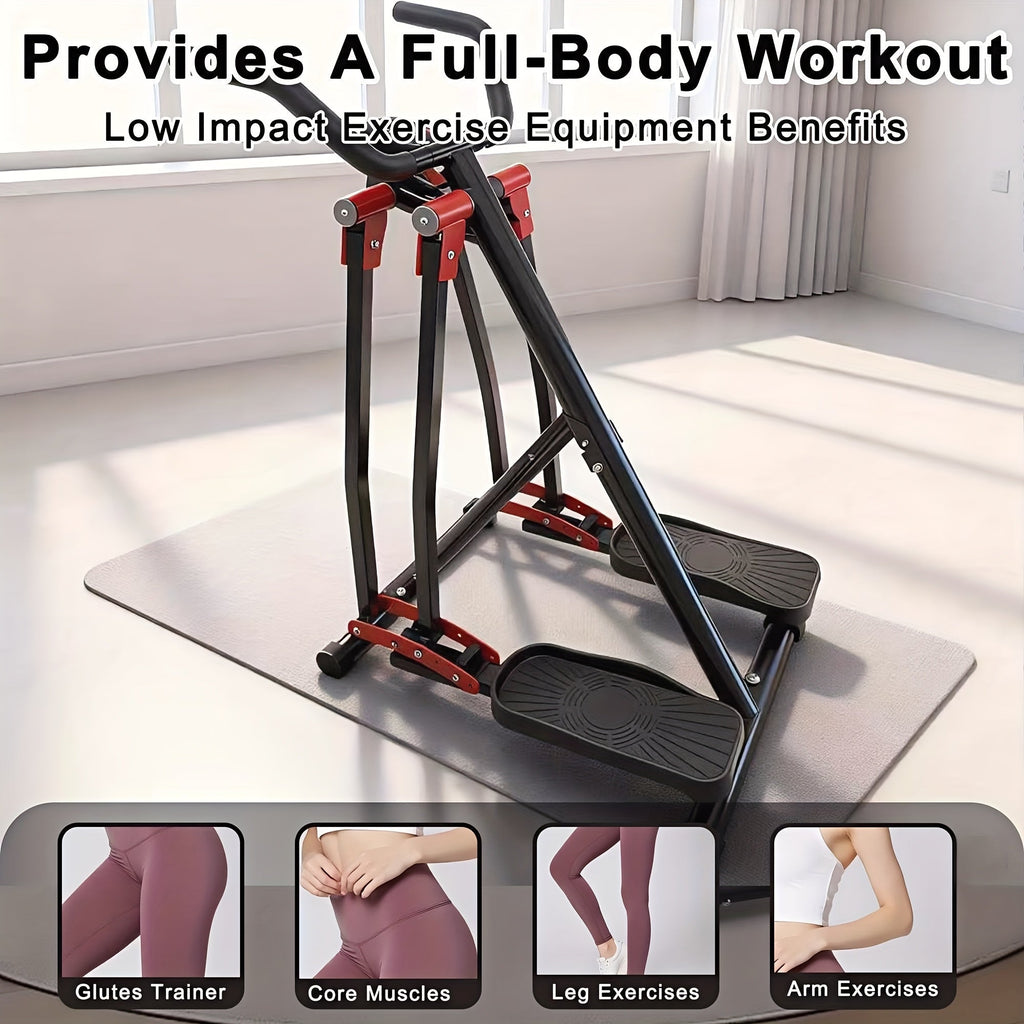 Foldable Air Walk Elliptical Machine Cross Trainer Glider for Full-Body Low-Impact Cardio with LCD Monitor Extended Stride Non-Slip Pedals for Home Gym – Pink