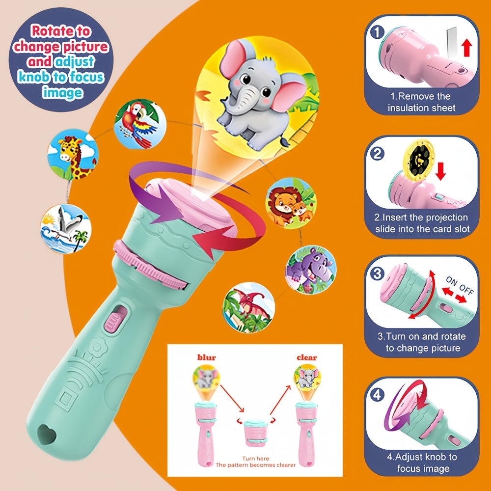 Kids Projection Toy with 4 Cards & 24 Patterns, Vegetables, Numbers, Animals – Educational STEM Learning Toy for Toddlers, Birthday Gift, Family Game Night – Random Color