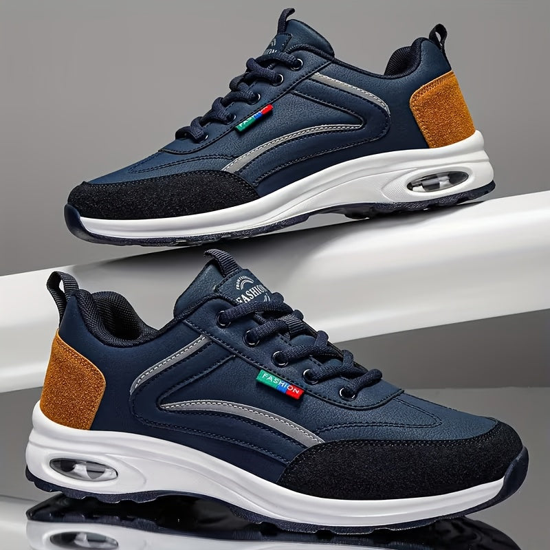 Men's Fashion Lace-Up Sneakers – Non-Slip Soft Sole Casual Running Shoes, PU Upper, Comfortable Lining, Lightweight for Outdoor Sports, Walking & Everyday Wear – Available in Blue, Black & White