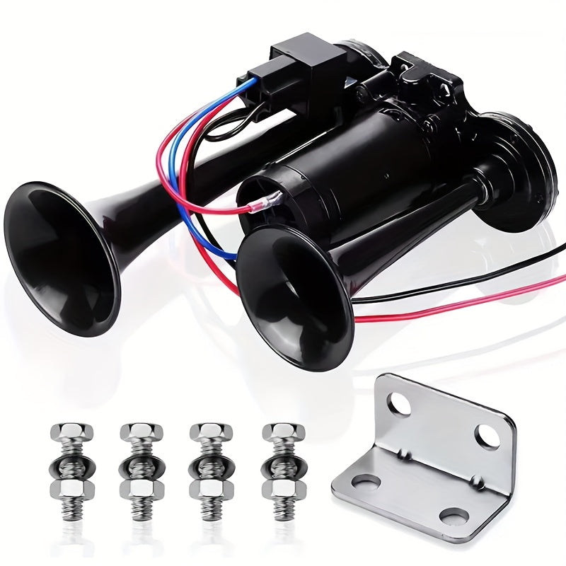 130dB Super Loud Dual-Tone Air Horn 12V/24V – Aluminum Alloy with Compressor, Quick Install for Trucks, SUVs, Motorcycles, Boats & Off-Road Vehicles