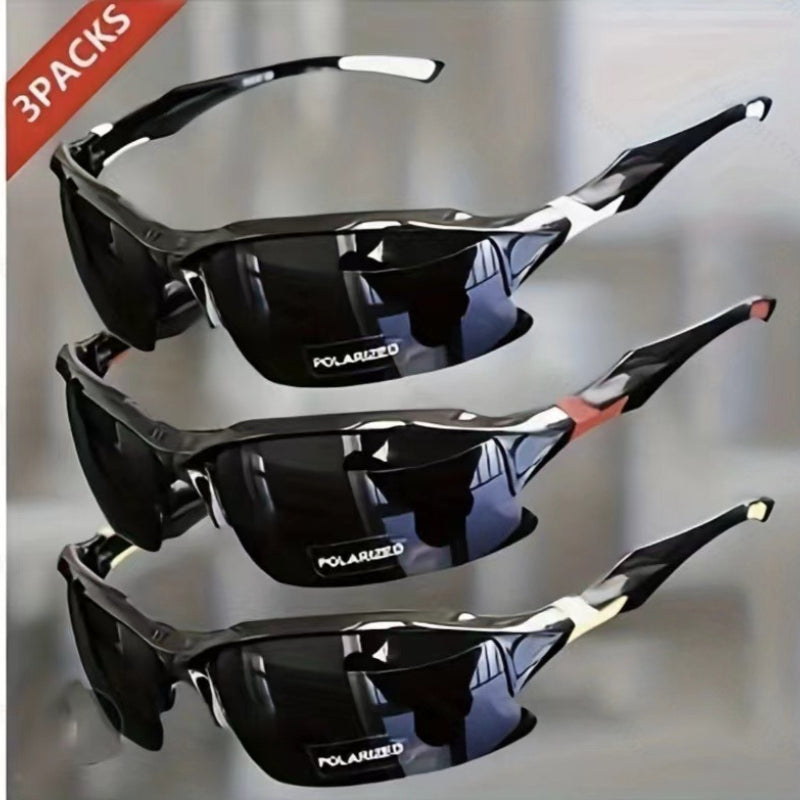 Men's Half-Frame Polarized Sports Sunglasses with UV400 Protection, Lightweight Goggles for Skiing, Driving, Running, Fishing, and Outdoor Activities, 3-Pack or 10-Pack