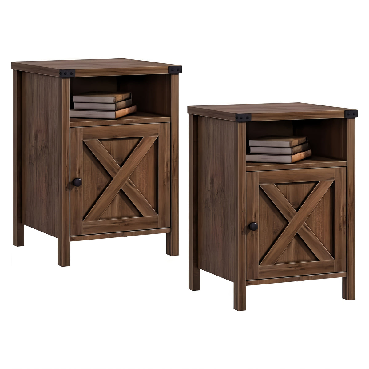 Farmhouse Nightstand with Barn Door and Shelf 23.7x15.8 Inch Rustic Modern Bedside End Table Narrow Entryway Table for Bedroom Living Room Navy Blue Grey White Oak Black 1 or 2 Pack