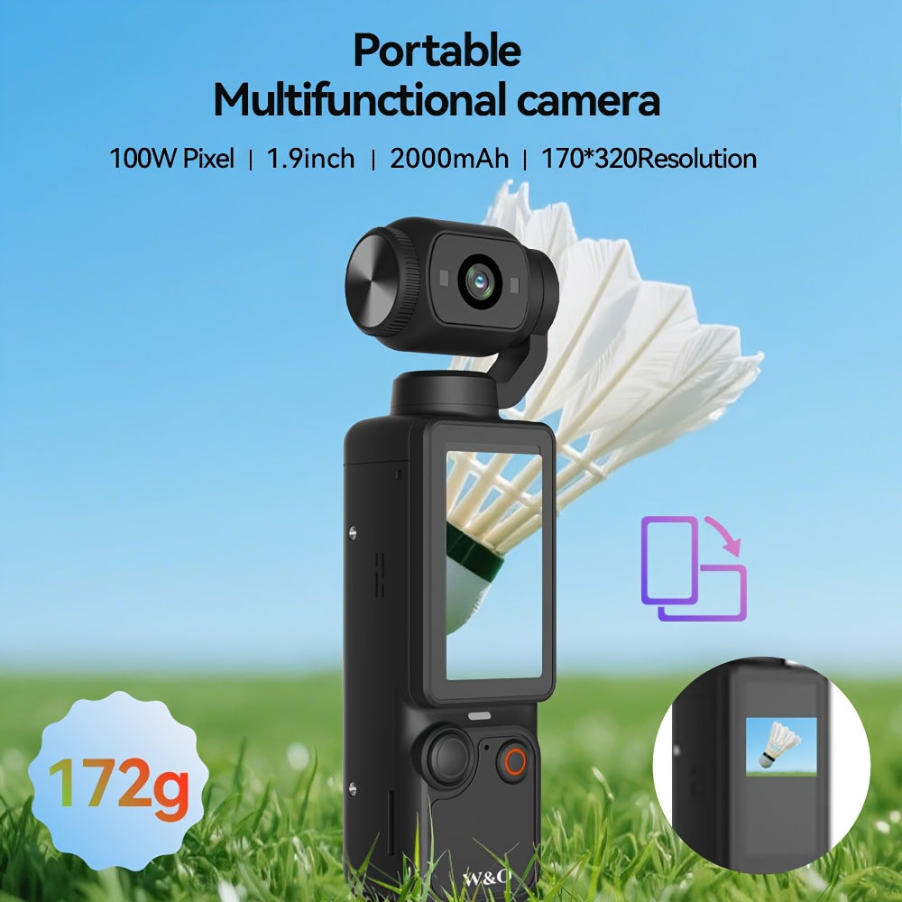 4-in-1 Action Camera 1080P HD with 360° Rotating Lens - Image Stabilization, One-Click Recording, Ultra-Lightweight Compact Outdoor Camera for Cycling Vlog Drone-Style Shots - White