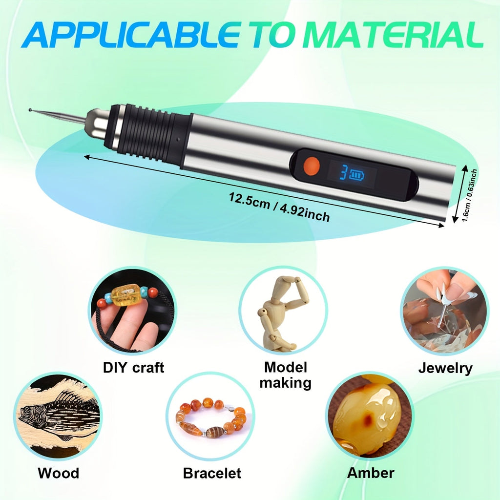 Electric Engraving Pen Kit with 57 Accessories - USB Rechargeable Cordless Engraver, 21,000 RPM, 3-Speed Control, 90-Min Battery Life, for Metal, Glass, Wood, Stone & Jewelry - DIY Craft Gift