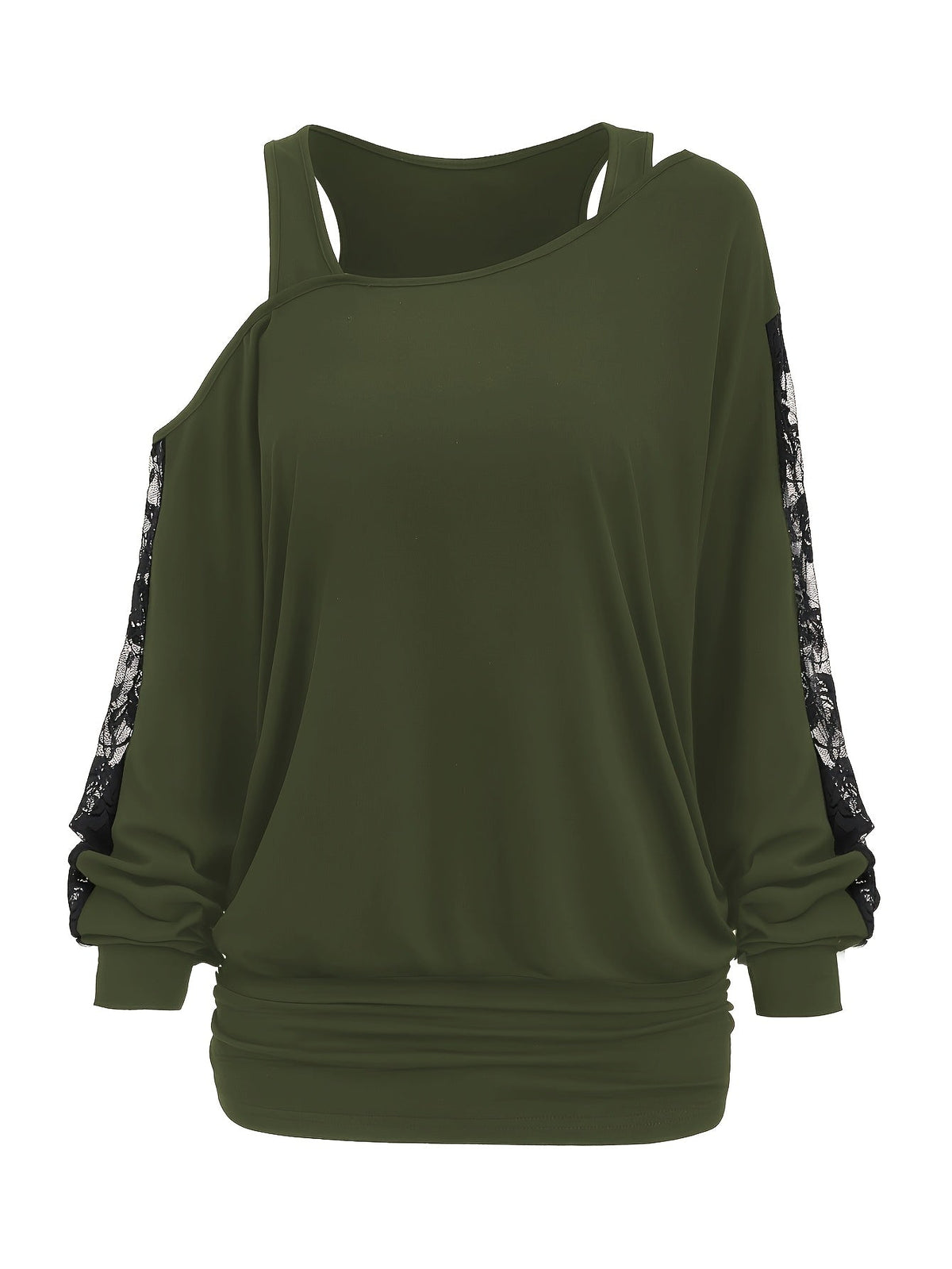 Lace Splicing Long Sleeve Top Women's Casual Loose Knit Shirt Fall Winter Contrast Lace Panel Blouse Black Deep Red Olive Green Dark Gray S M L XL XXL