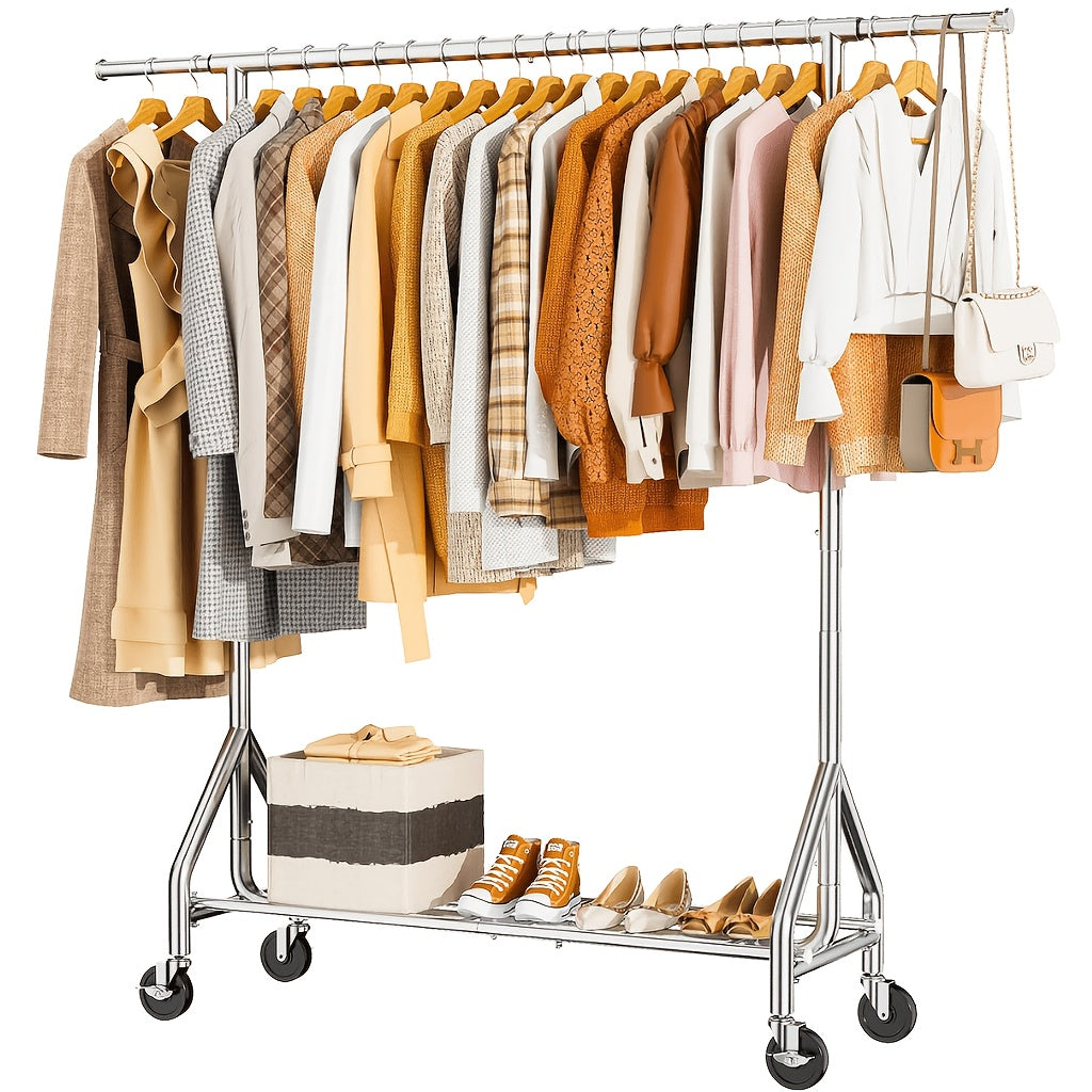 Heavy Duty Clothes Rack 70 Inch 450 LBS Rolling Metal Garment Rack – Portable Closet Wardrobe with Sturdy Wheels & Shelves for Hanging Clothes