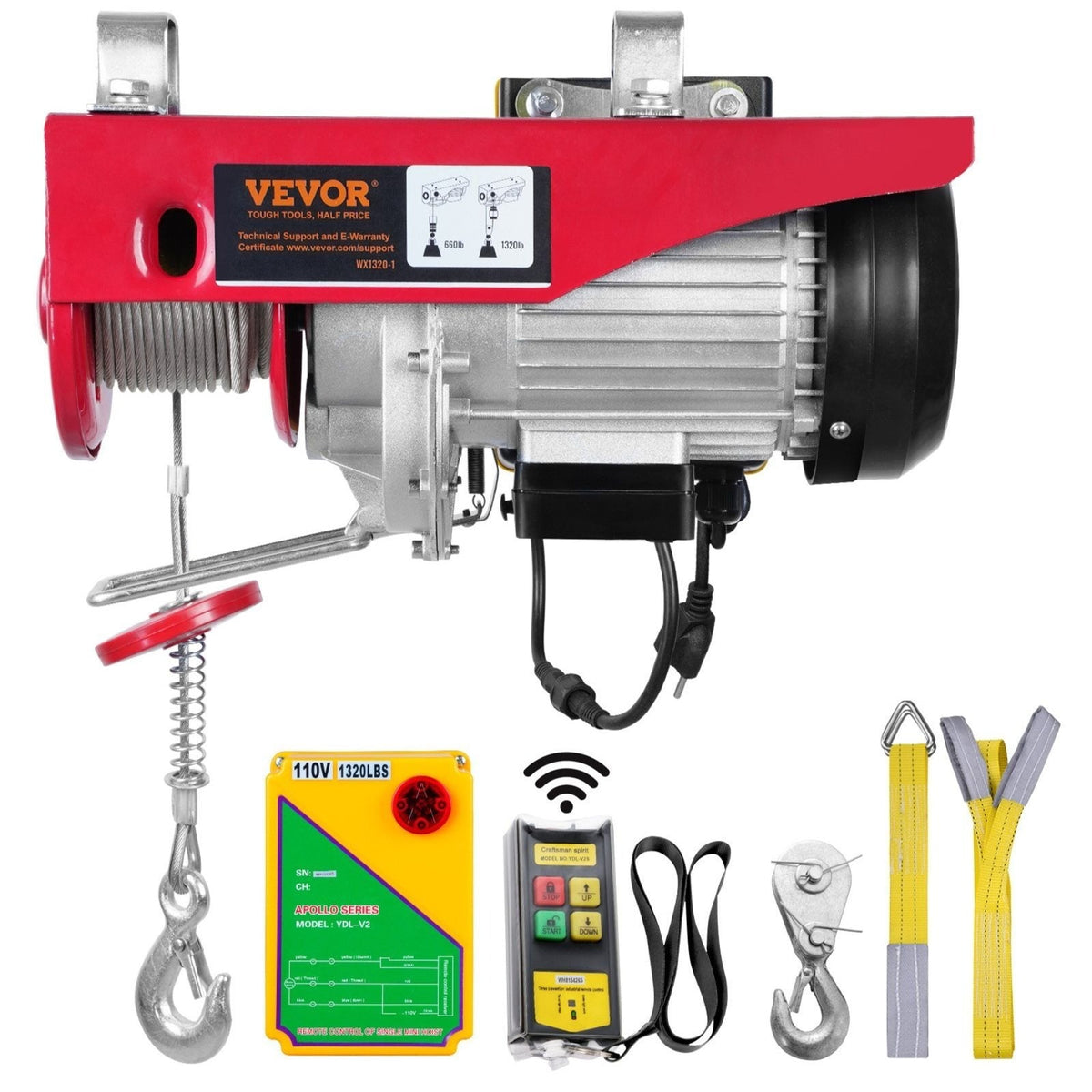 VEVOR Electric Hoist 440 / 880 / 1320 / 2200 lbs 120V Ceiling Mount 20–40 ft Lifting Height with Wired or Wireless Remote Control for Garage Attic Warehouse & Factory