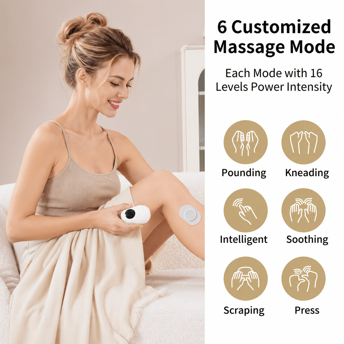 Wireless TENS EMS Muscle Stimulator - Cordless Rechargeable, 6 Modes & 16 Intensity Levels, Dual Pads - Back, Neck, Shoulder & Sciatica Pain Relief - Portable, Home & Travel - White