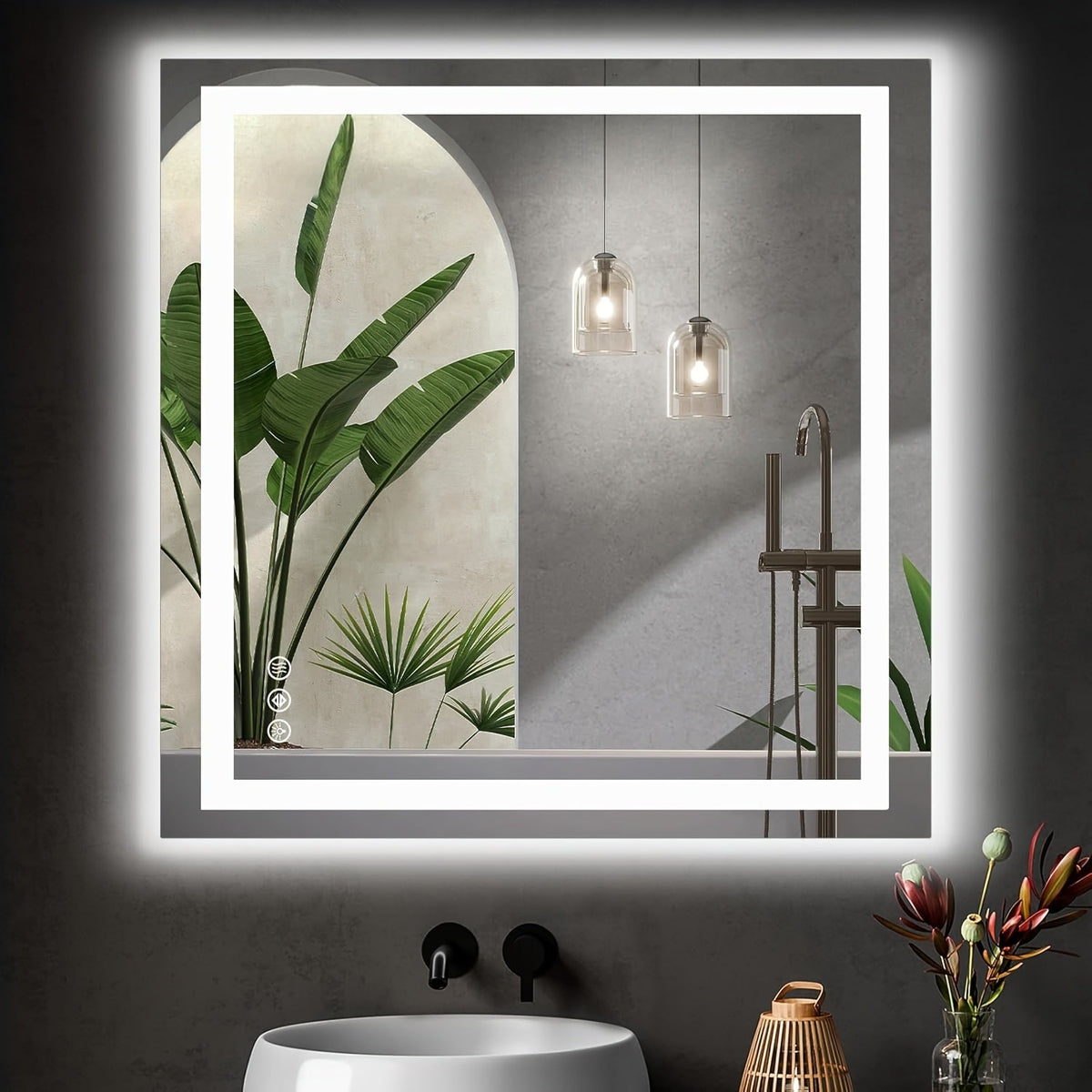 Anti-Fog LED Bathroom Mirror – Dual Light Source 3 Color Modes Dimmable Wall Mounted Vanity Mirror Horizontal Vertical in 6 Sizes