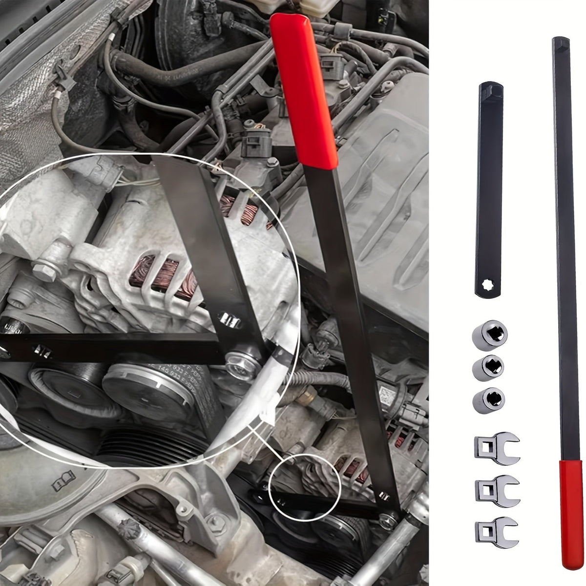 Serpentine Belt Tool Set 8/16 Piece - Universal 3/8" and 1/2" Drive Belt Tensioner Wrench, Idler Pulley Adjuster, Chrome Vanadium Steel, Professional Automotive Belt Removal and Installation Kit for Car Engine Repair