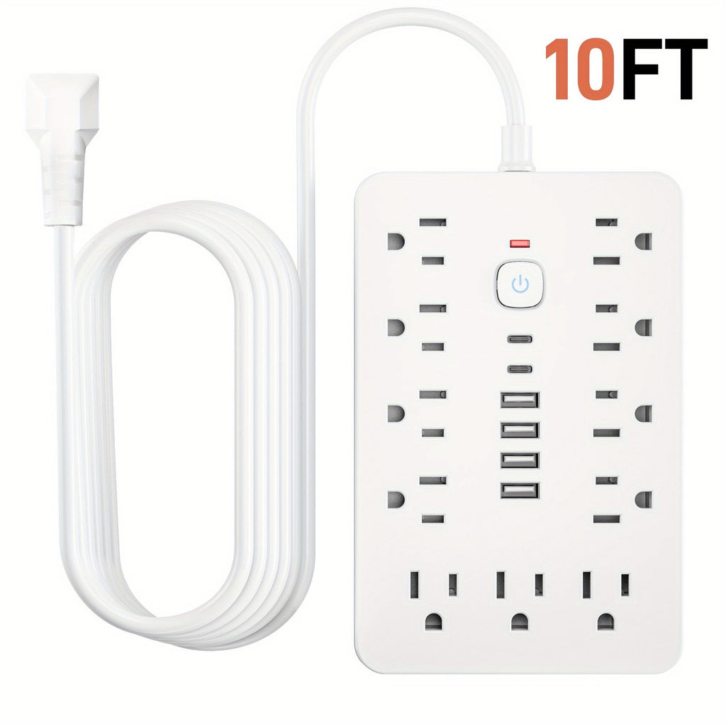 17-in-1 Power Strip Surge Protector with 11 AC Outlets, 4 USB Ports, and 2 USB-C Ports, Flat Plug Design, Space-Saving Extension Cord for Home, Office, Desk, and Kitchen, 5ft/10ft Cord