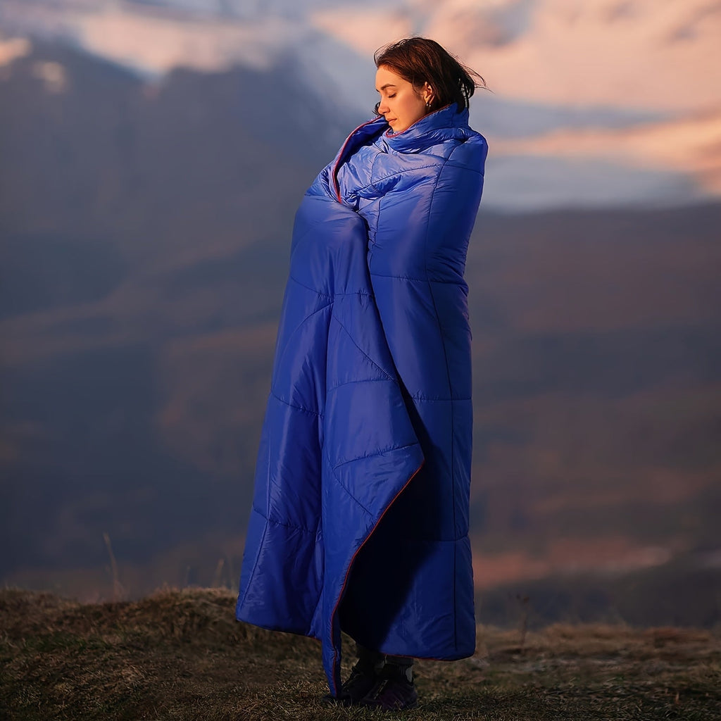 Outdoor Camping Puffy Blanket, Foldable, Lightweight, Warm, DWR Water-Resistant, with 3D Eye Mask, 140x200cm, for Camping, Travel, Car, Beach, Stadium, Hammock, Sofa, Festival