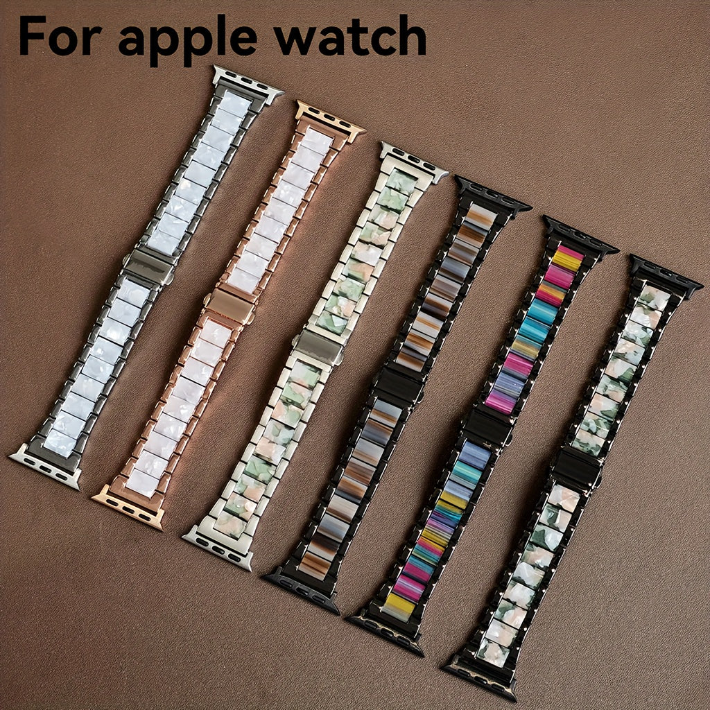 Apple Watch Band 42/44/45/46/49mm Women's Stainless Steel Resin Metal Replacement Strap Starlight Rainbow for iWatch Series 11 10 9 8 7 6 5 4 3 SE Ultra for Work, Office, Fitness, Party