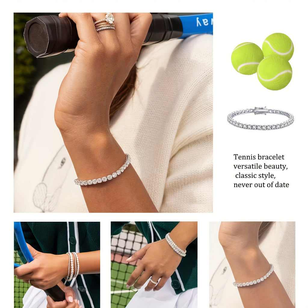 925 Sterling Silver 5mm Moissanite Tennis Bracelet – Sparkling Lab-Grown Diamond Hip Hop Luxury Jewelry Gift for Women, Ideal for Banquets, Weddings, Anniversaries, Birthdays, Christmas, and Mother's Day