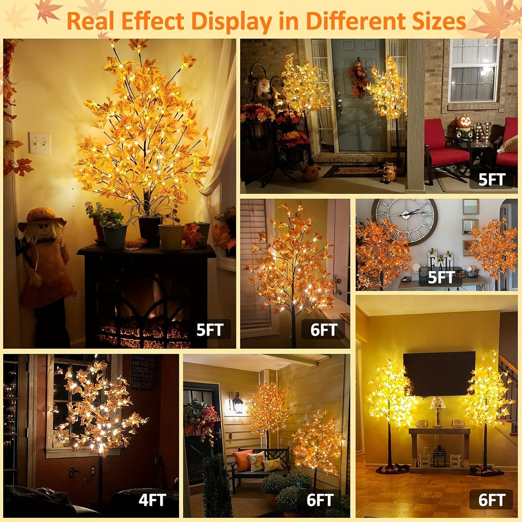 Artificial LED Lighted Fall Maple Tree – 5ft or 6ft Indoor Autumn Tree for Fall Décor, Thanksgiving, Party & Home Decoration, Warm Glowing Faux Maple – Nova Mart
