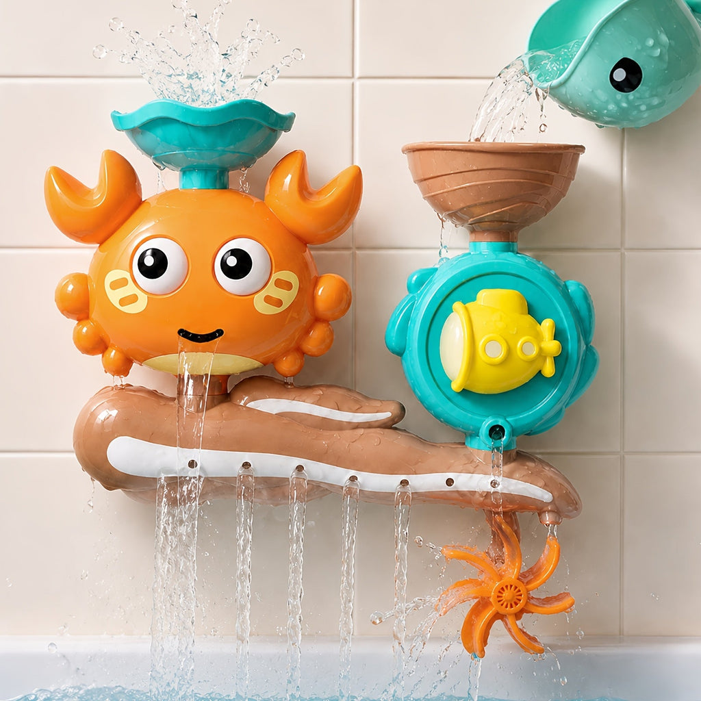 Crab Bath Toy with 2-Way Water Flow, Fun Water Play Bathroom Toy for Kids Toddlers & Babies, Interactive Bath Time Sensory Toy, Random Color