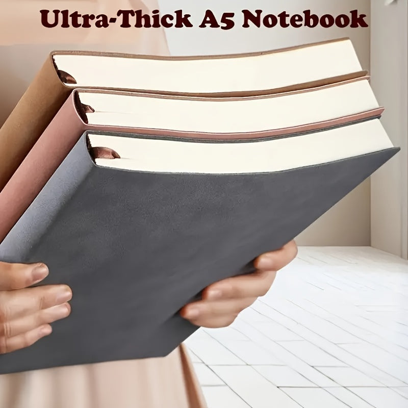 Soft Faux Leather Notebook 5-Pack Set, Square Ruled, Soft Cover with Bookmark, Extra Thick Pages for Business Meetings, School, Academic Writing – 7 Colors