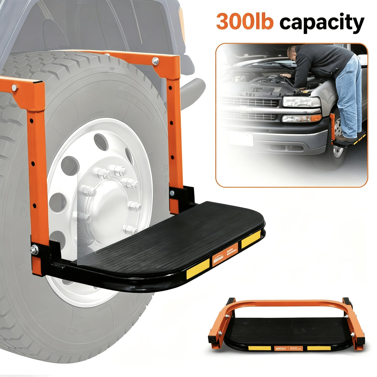 Foldable Anti-Slip Tire Step for Truck, SUV, and Trailer – Adjustable Height, 300/500/650 LB Load Capacity, Fits Tires Up to 13.5" Wide, Portable Tire Step Stool