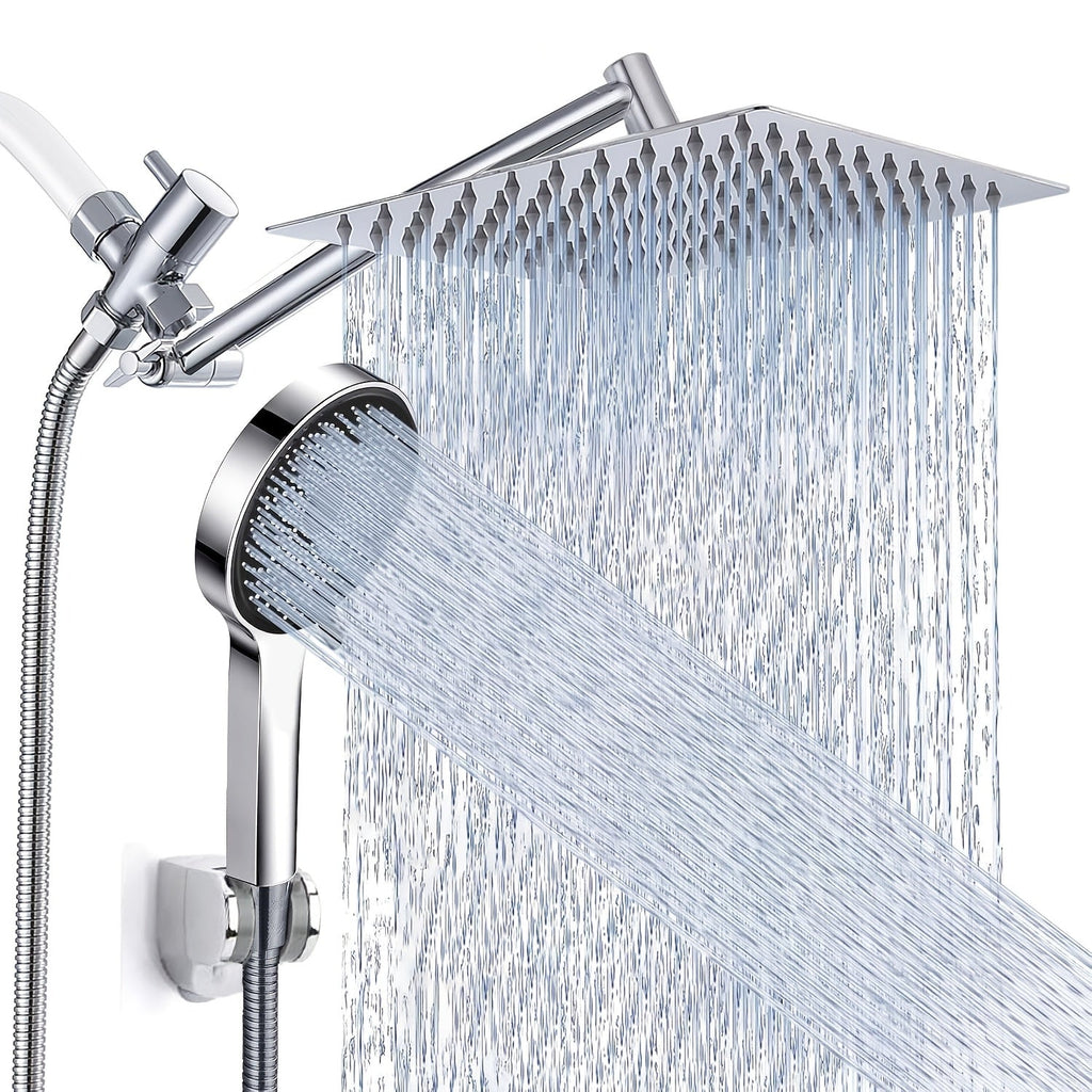 High Pressure Rainfall Handheld Shower Head Combo with 11-Inch Adjustable Extension Arm, 9 Settings, Anti-Leak Design, Chrome and Matte Black Finish