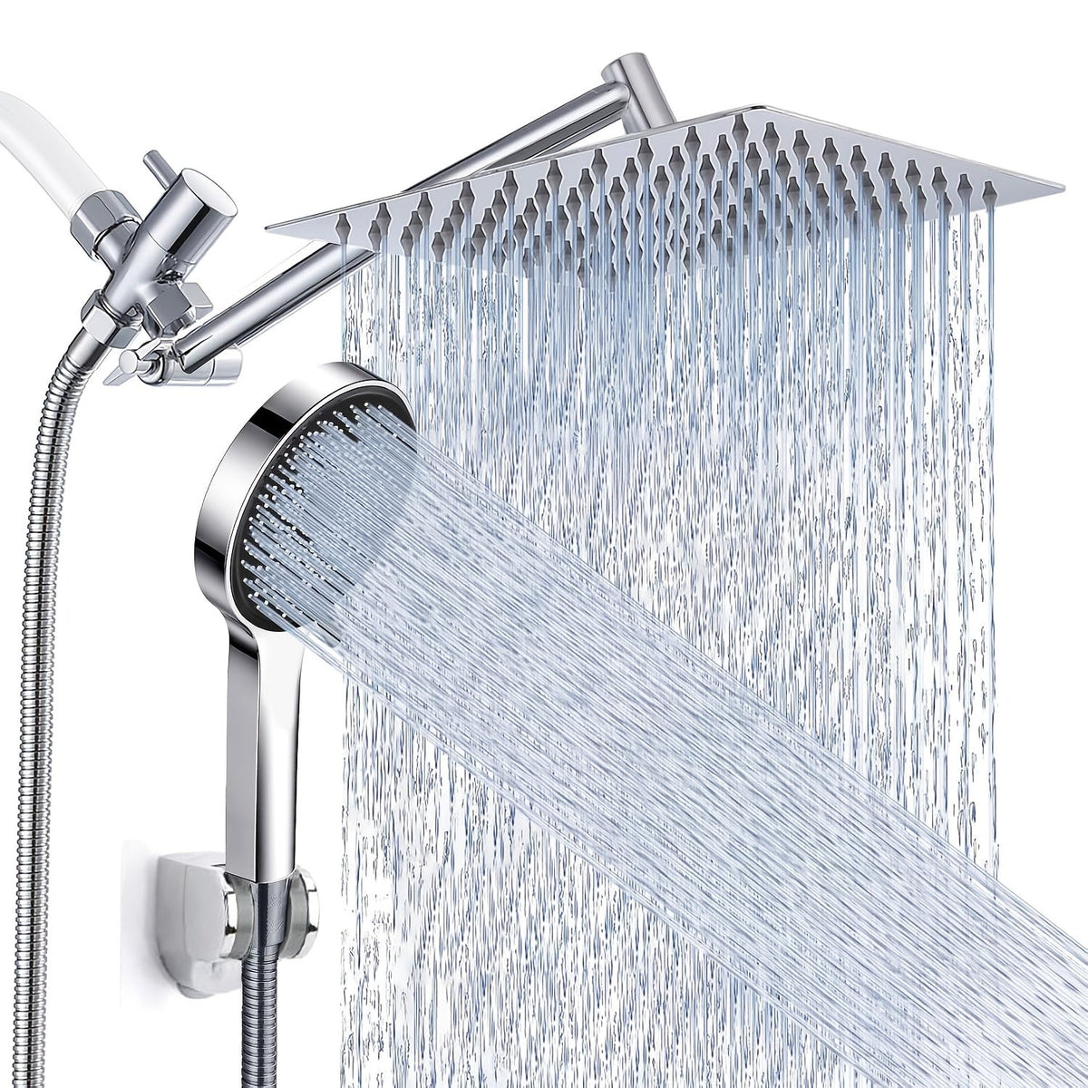 High Pressure Rainfall Handheld Shower Head Combo with 11-Inch Adjustable Extension Arm, 9 Settings, Anti-Leak Design, Chrome and Matte Black Finish