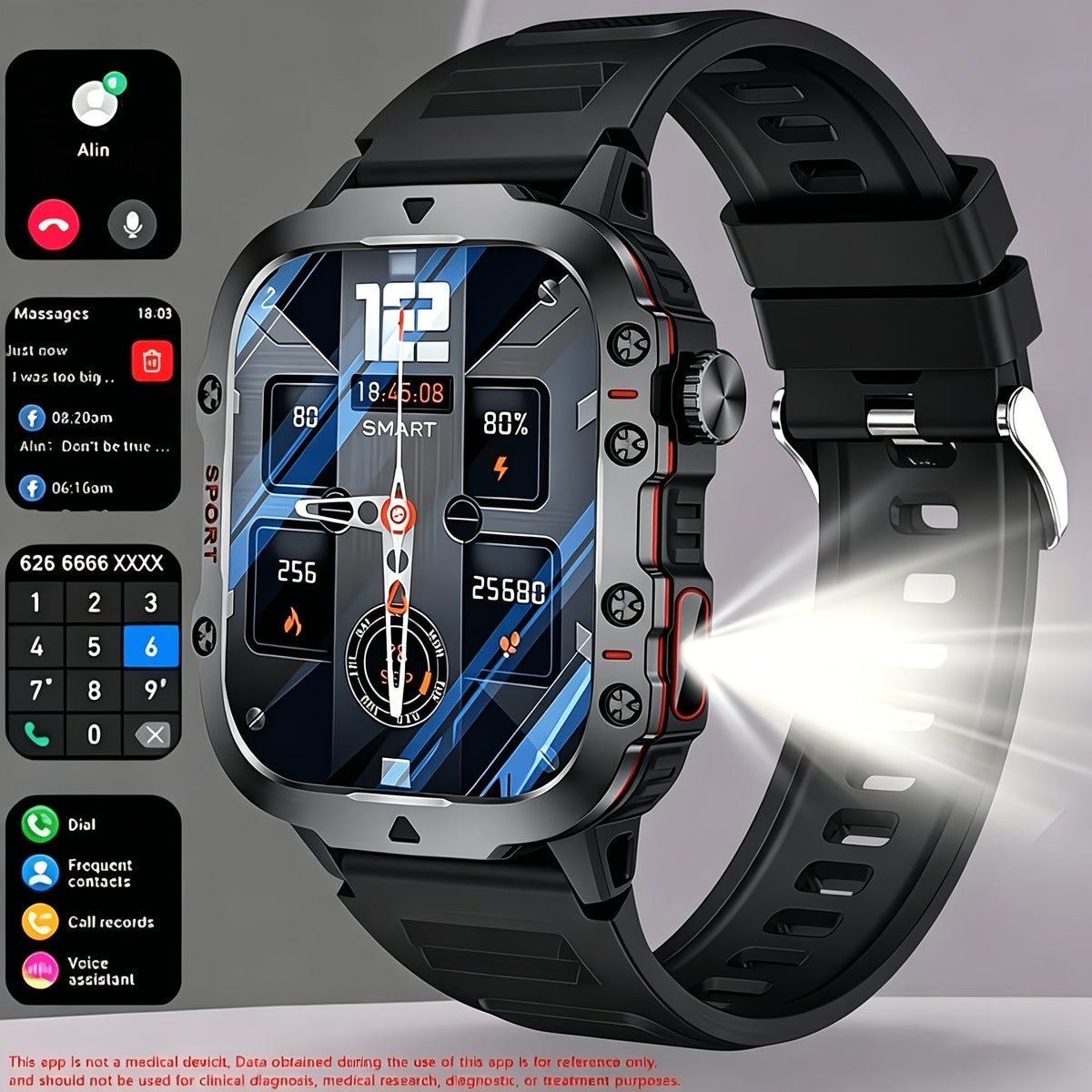 Large Screen Smartwatch Compatible with iPhone & Android, Wireless Calling, SMS, Fitness Tracker, Heart Rate Monitor, Remote Camera Control, USB Rechargeable for Men & Women - Modern Design Travel Gift