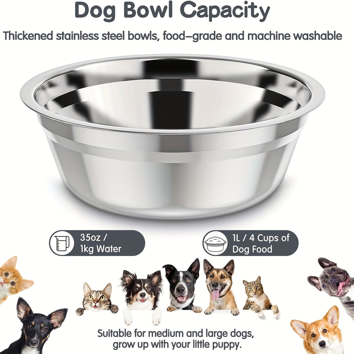 Elevated Dog Bowls Foldable Raised Feeder Stand – 2 Stainless Steel Bowls, Adjustable 5 Heights, Non-Slip, Portable Dog Food Water Bowl for Small, Medium, Large Dogs & Cats, 2-Pack