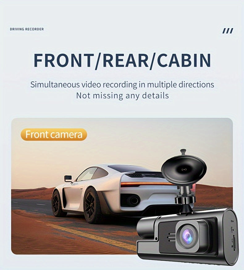 3-Channel Dash Cam, 4K Front + 4K Interior + 1080P Rear, includes Free 32GB Card, Night Vision, G-Sensor, Wide Angle, Real-Time Recording & Parking Monitor – Velora