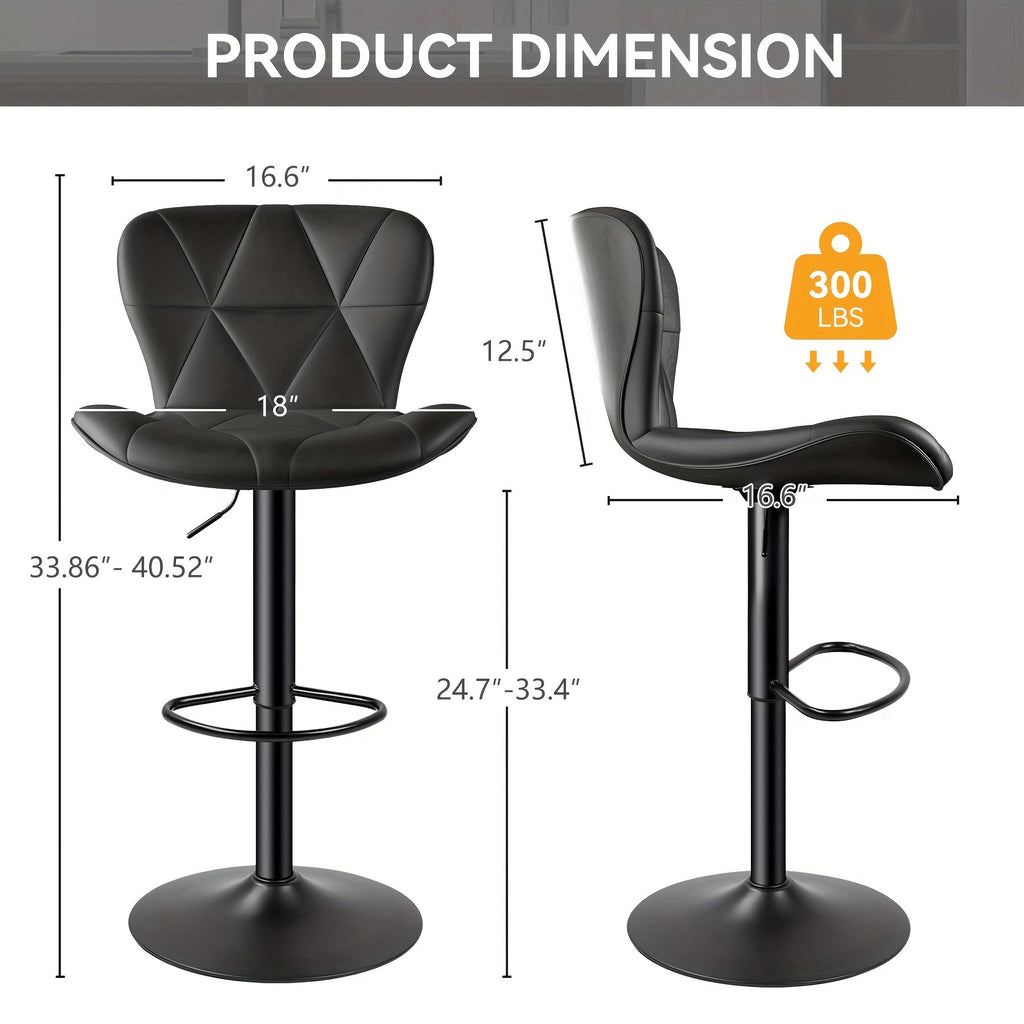 Modern Adjustable Faux Leather Swivel Bar Stool with Back – Thickened Seat Cushion Square Island Counter Stool for Kitchen Bar & Restaurant in 6 Colors (Set of 1 2 3 or 4)