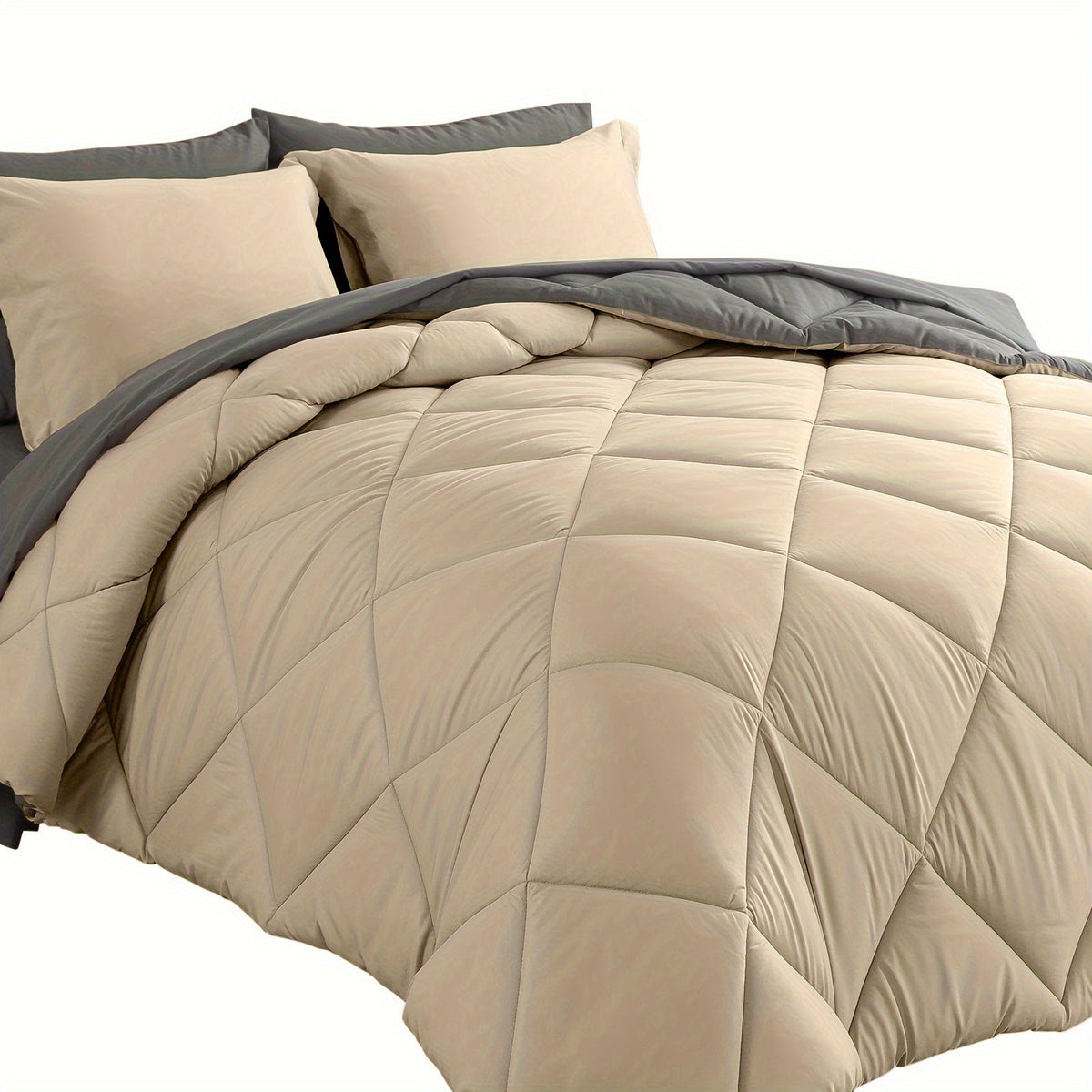7-Piece Comforter Set, Queen/King Size – Soft Microfiber Pinch Pleated Bed-in-a-Bag with Comforter, Fitted Sheet, Flat Sheet & 4 Pillowcases, All-Season Bedding Set for Home & Dorm