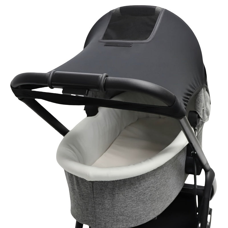 Stroller Canopy Sunshade with Elastic Mesh Sunroof, UV-Resistant Stretchable Single-Piece Sun Cover for Baby Strollers, Lightweight & Easy to Carry, Black