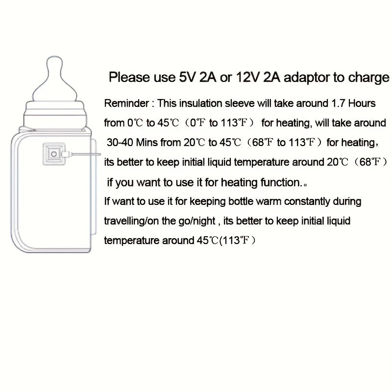 USB Portable Bottle Warmer Insulator Sleeve, Universal Stroller Baby Bottle Bag for Travel, Nursing & Feeding Bottle Insulated Holder, Keeps Bottle Warm Continuously, Blue Yellow Pink & Green