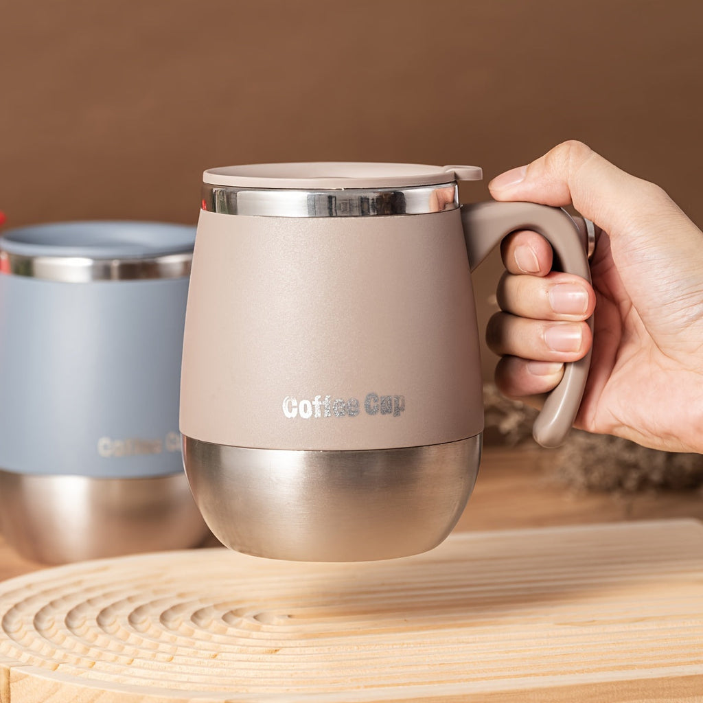 16.91oz Double-Layer Stainless Steel Covered Mug with Lid - Heat-Resistant Coffee & Water Cup - Family, Outdoor & Camping - Blue, Red & Khaki