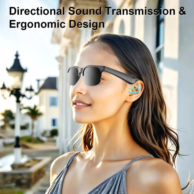 Bluetooth Audio Glasses 2-in-1 Wireless Smart Glasses with Built-in Stereo Speakers, USB-C Charging, Lightweight Open-Ear Sunglasses for Music, Gaming, and Video Calls, Compatible with iPhone and Android (Black/White)