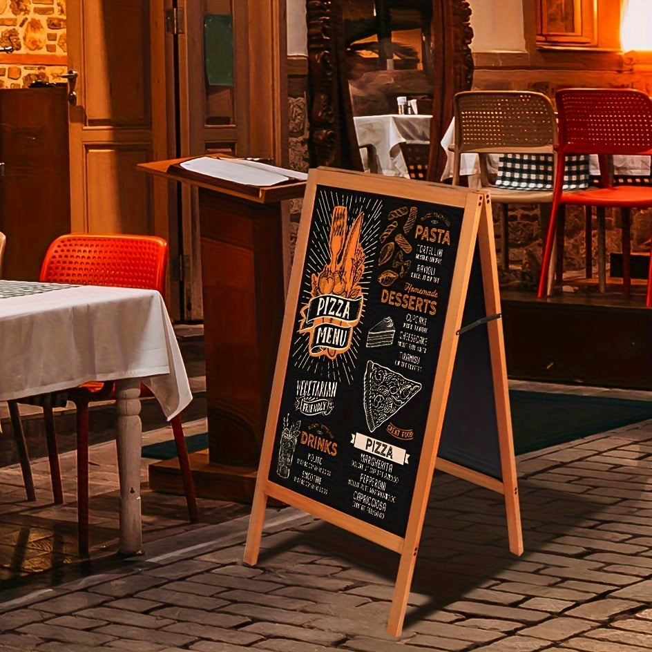 Double-Sided A-Frame Chalkboard Sign - Magnetic Wood Frame, 39"x20", Menu Display Board for Restaurant, Coffee Shop & Bar - Gray, Dark Brown & Light Brown