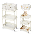 3-Tier Rolling Nursery Storage Cart with Dividers & Drawers, Mobile Diaper Caddy Organizer on Wheels for Changing Table Crib & Bedroom, Easy Assembly Nursery Cart