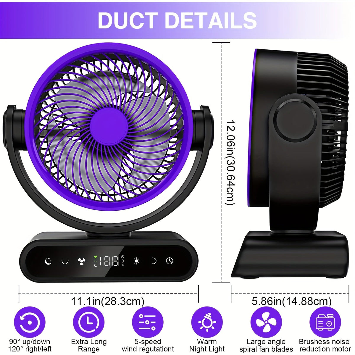 Portable Battery Fan 20000mAh / 40000mAh – 9-Inch 5-Speed Oscillating Fan with Remote 12 LED Warm Lights 14H-50H Runtime for Outdoor Camping Home Office