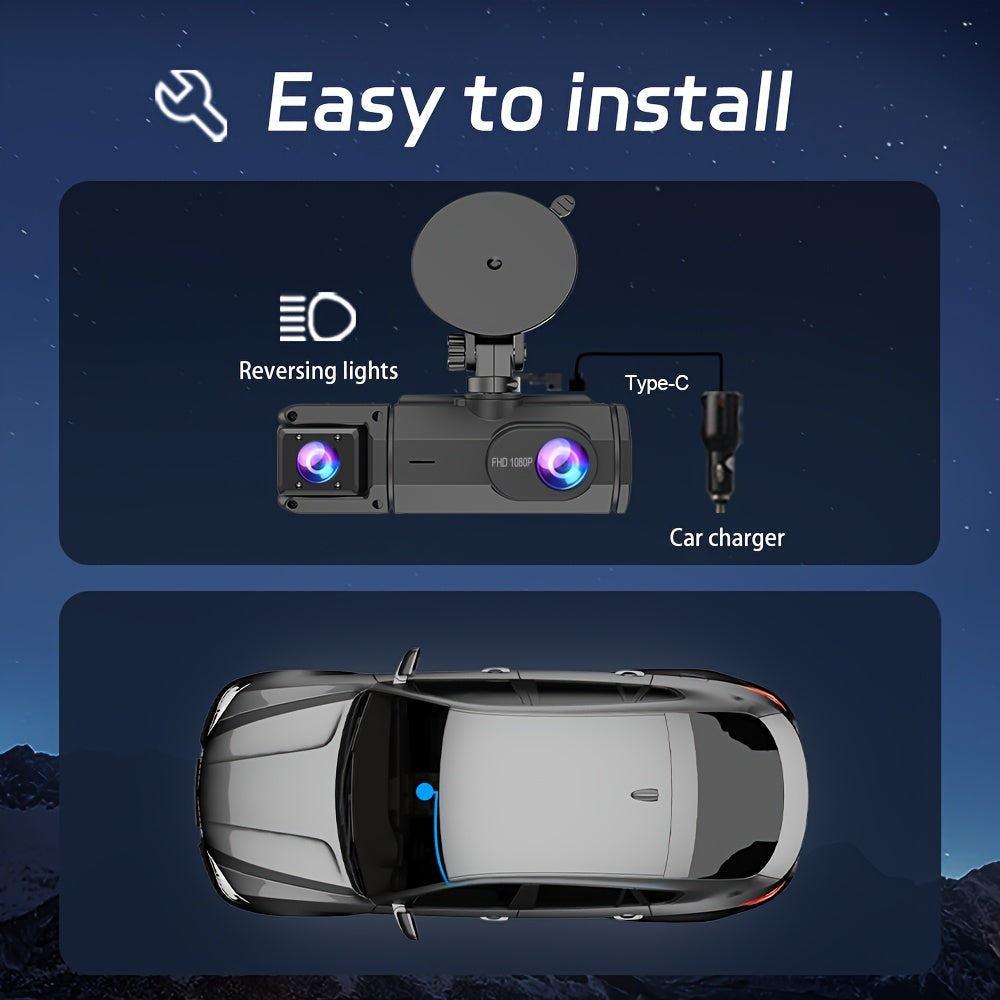 Dash Cam S2N 1080P HD Front and Rear Dual Camera with ADAS, Night Vision, G-Sensor, Loop Recording, 24Hr Parking Mode, 170° Wide Angle, 2" IPS Screen Car DVR, SD Card Not Included