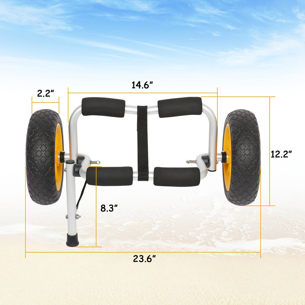 Bonnlo Portable Kayak Trolley Cart, Collapsible Cast Aluminum Alloy with 10" Solid Wheels - Fits Canoes, Paddle Boards, Jon Boats, Float Mats & Watercraft Transport