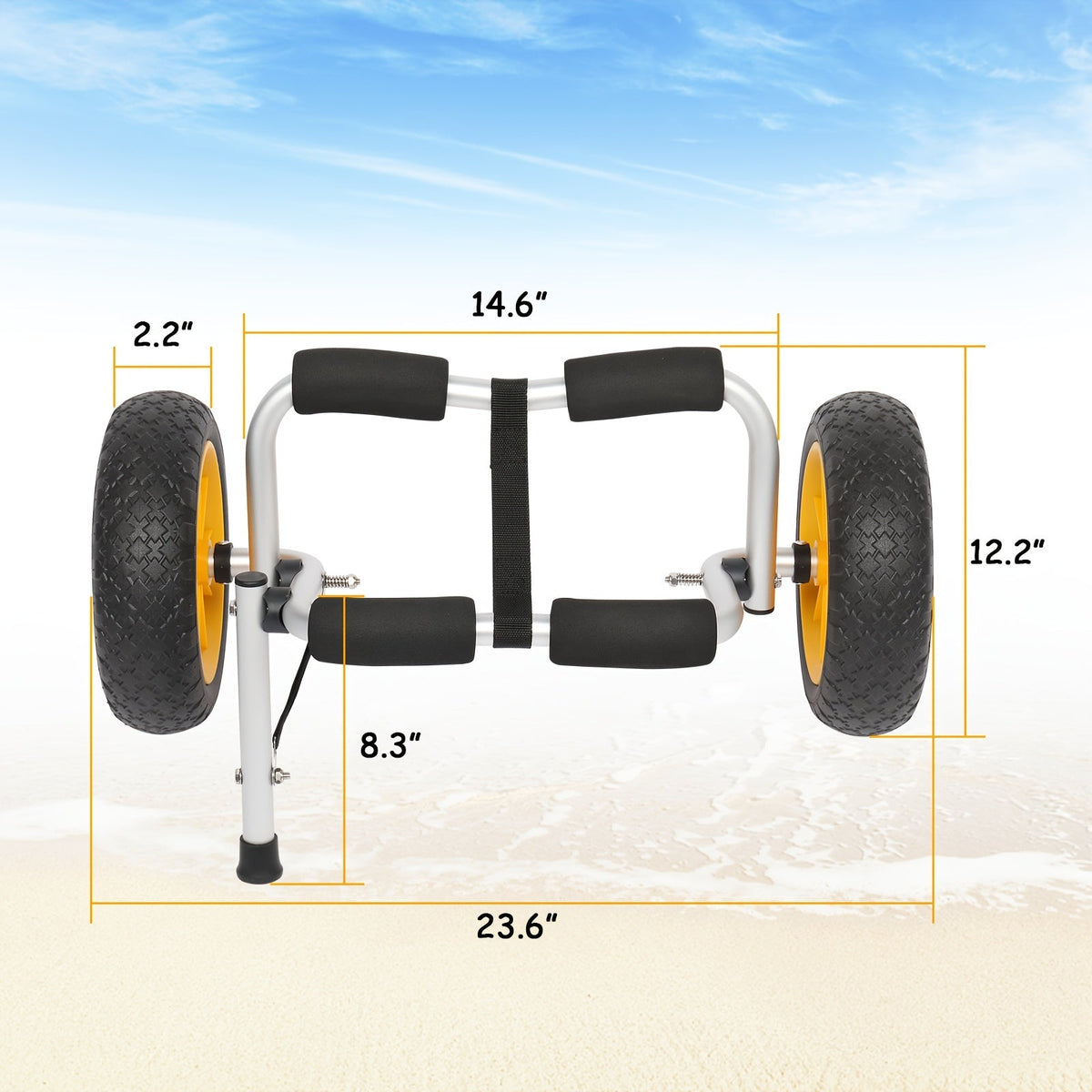Bonnlo Portable Kayak Trolley Cart, Collapsible Cast Aluminum Alloy with 10" Solid Wheels - Fits Canoes, Paddle Boards, Jon Boats, Float Mats & Watercraft Transport