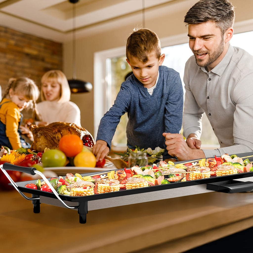 35-Inch Nonstick Electric Grill & Iron Plate BBQ Rack – Adjustable Temperature Drip Tray Long Countertop Grill for Indoor & Outdoor Pancake Baking with Luxury Gift Package