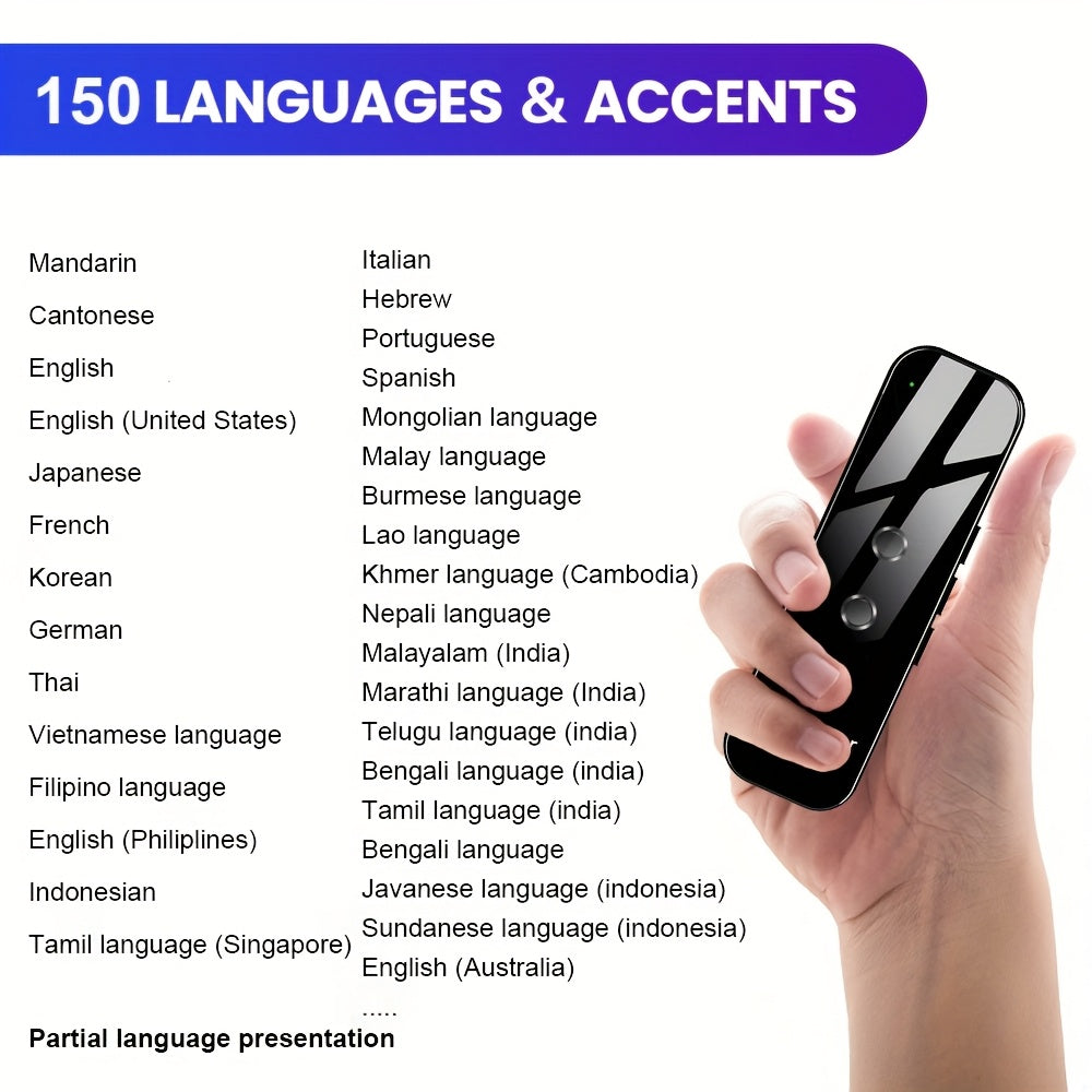 Portable Two-Way Instant Voice Translator Device with App Connectivity, Supporting 137 Languages, High Accuracy for Travel, Business, and Learning, Includes Headphones