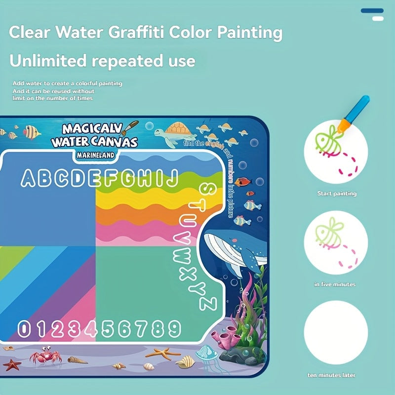 Water Drawing Mat for Kids, Reusable Magic Painting Canvas, Mess-Free Art Toy Set for Ages 3+, Large 80x60cm, Ocean Animal Designs, Gift Box