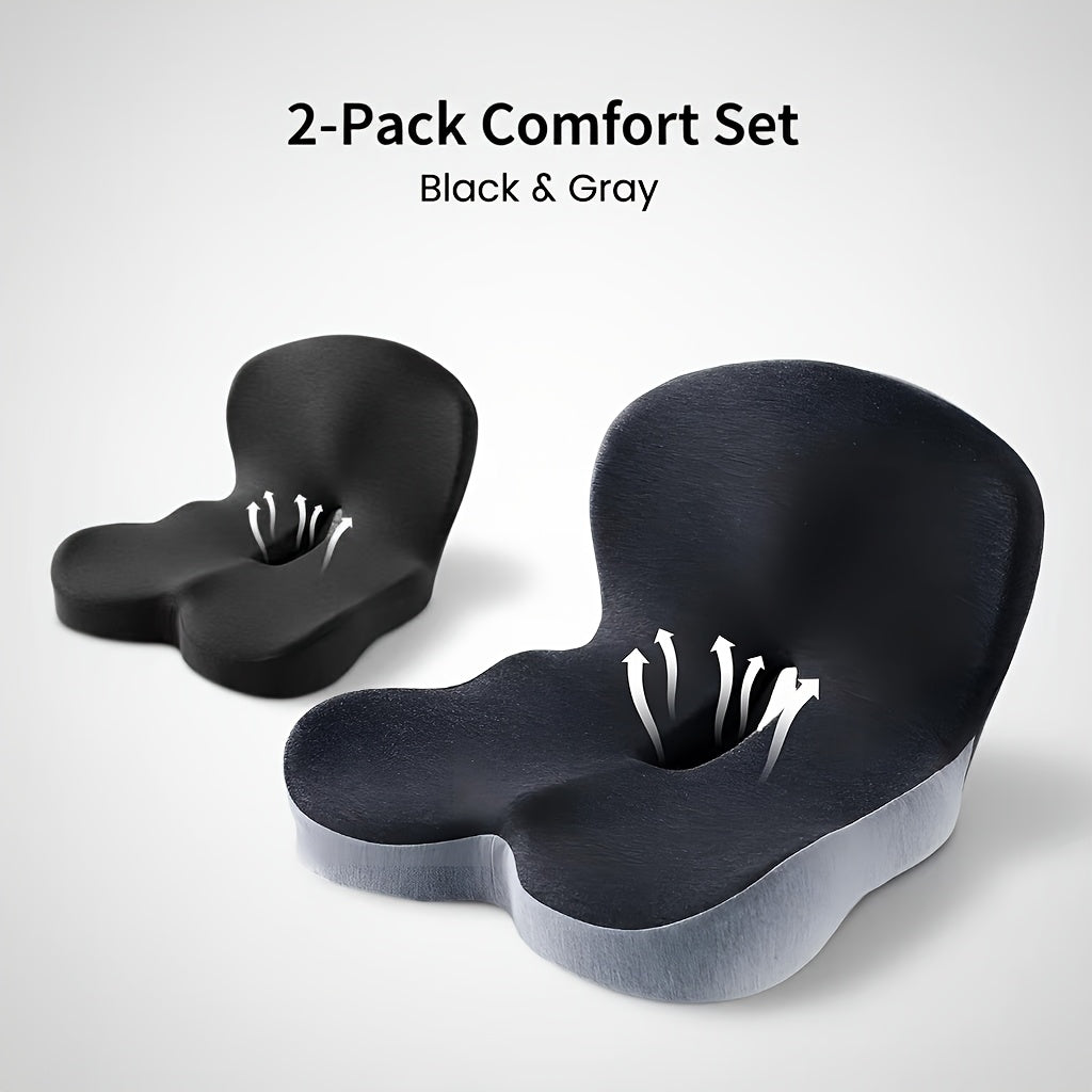 Ergonomic Memory Foam Seat Cushion with Back Support – Non-Slip Office Chair, Gaming Chair, and Car Seat Pad for Hip and Tailbone Pain Relief, Long-Sitting Comfort