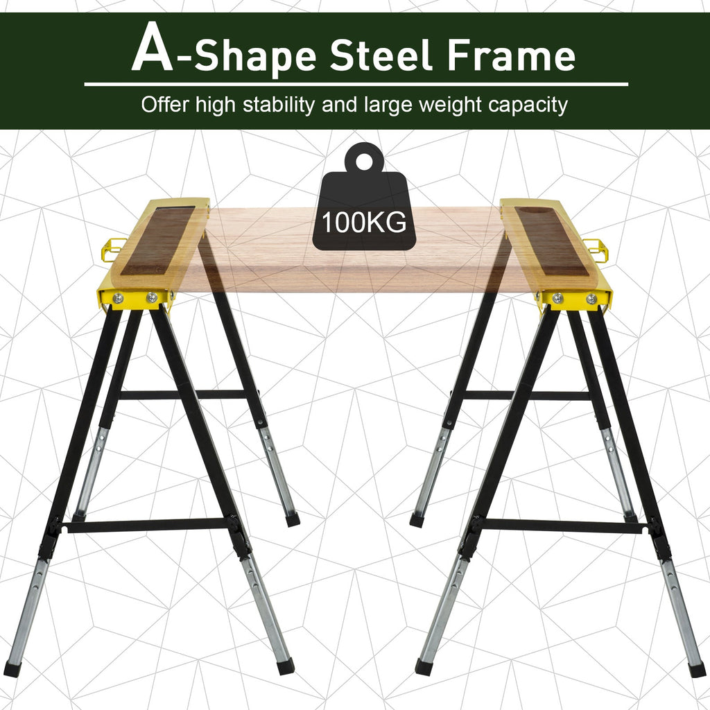 Sawhorse 2-Pack, 12-Level Adjustable Height 24.4"-35.4", 220 lbs Max Load, A-Frame Steel, Non-Slip EVA Surface, Folding & Portable with Carry Handle, for Woodworking, DIY & Construction