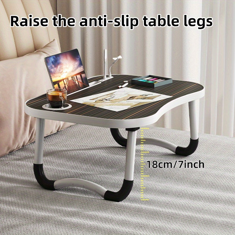 Foldable Laptop Desk Portable Bed Desk with Cup Holder and Tablet Slot Fiberboard Lap Desk for Work, Study, Drawing, and Dining in Bed, Sofa, and Floor, Available in Black and Walnut