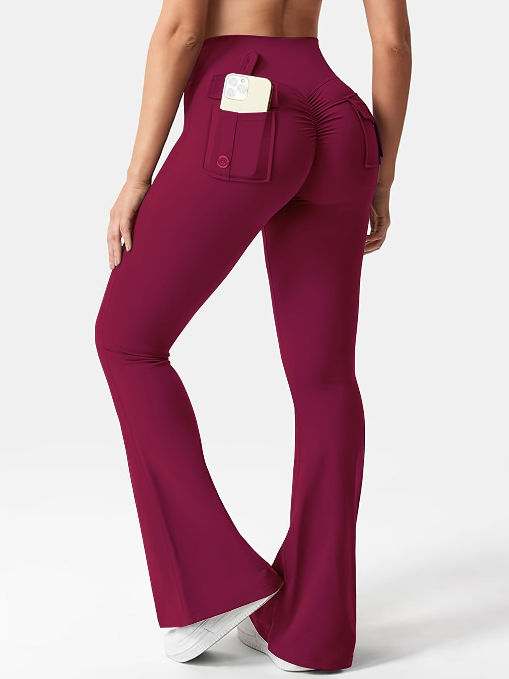 Women's High Waist Flare Yoga Pants Scrunch Butt Lift Leggings with Pockets, Squat-Proof, 4-Way Stretch, Sweat-Wicking Sportswear for Gym, Running, and Workout – 7 Colors, S-XL